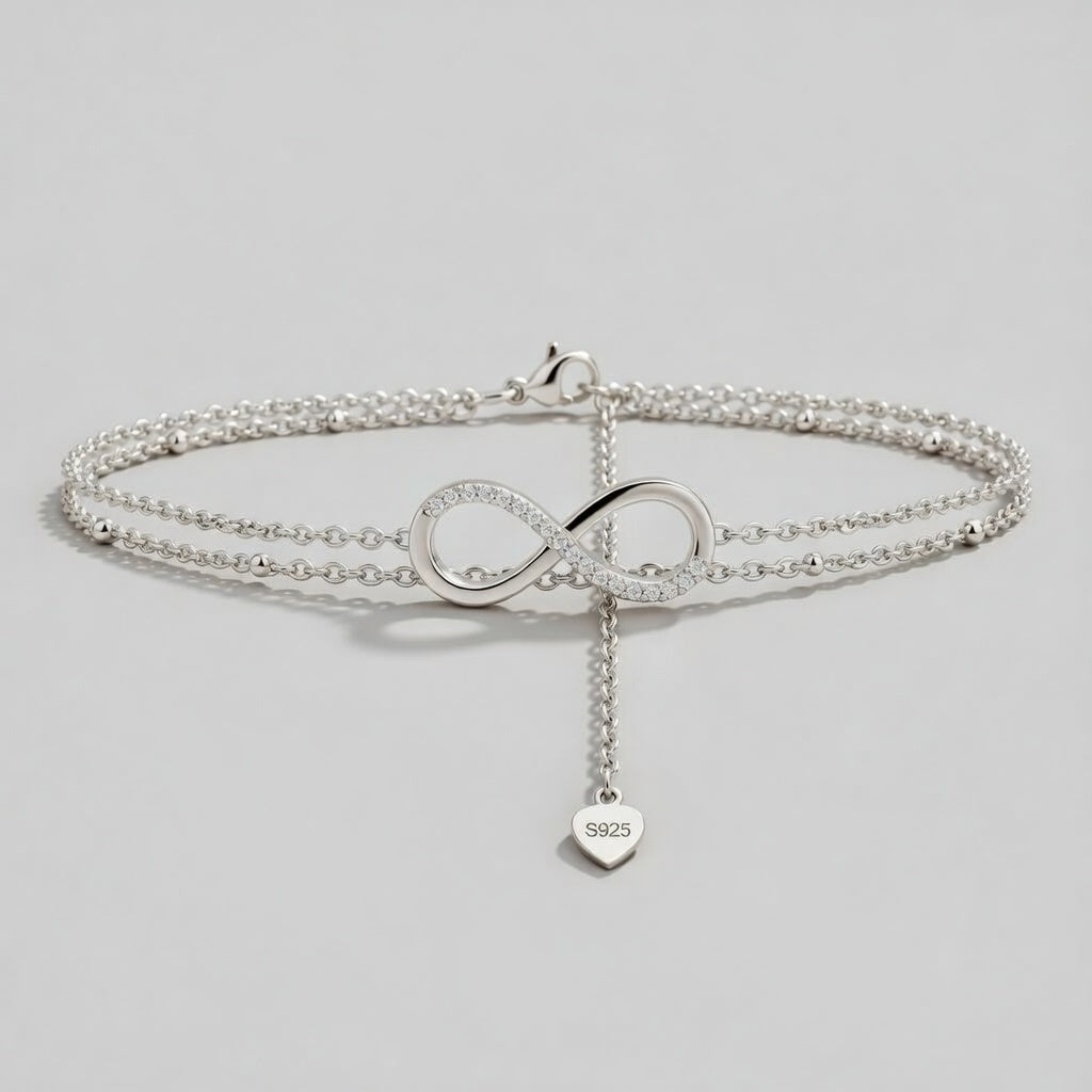 Forever - Fußkettchen mit Doppelketten und Unendlichkeitssymbol