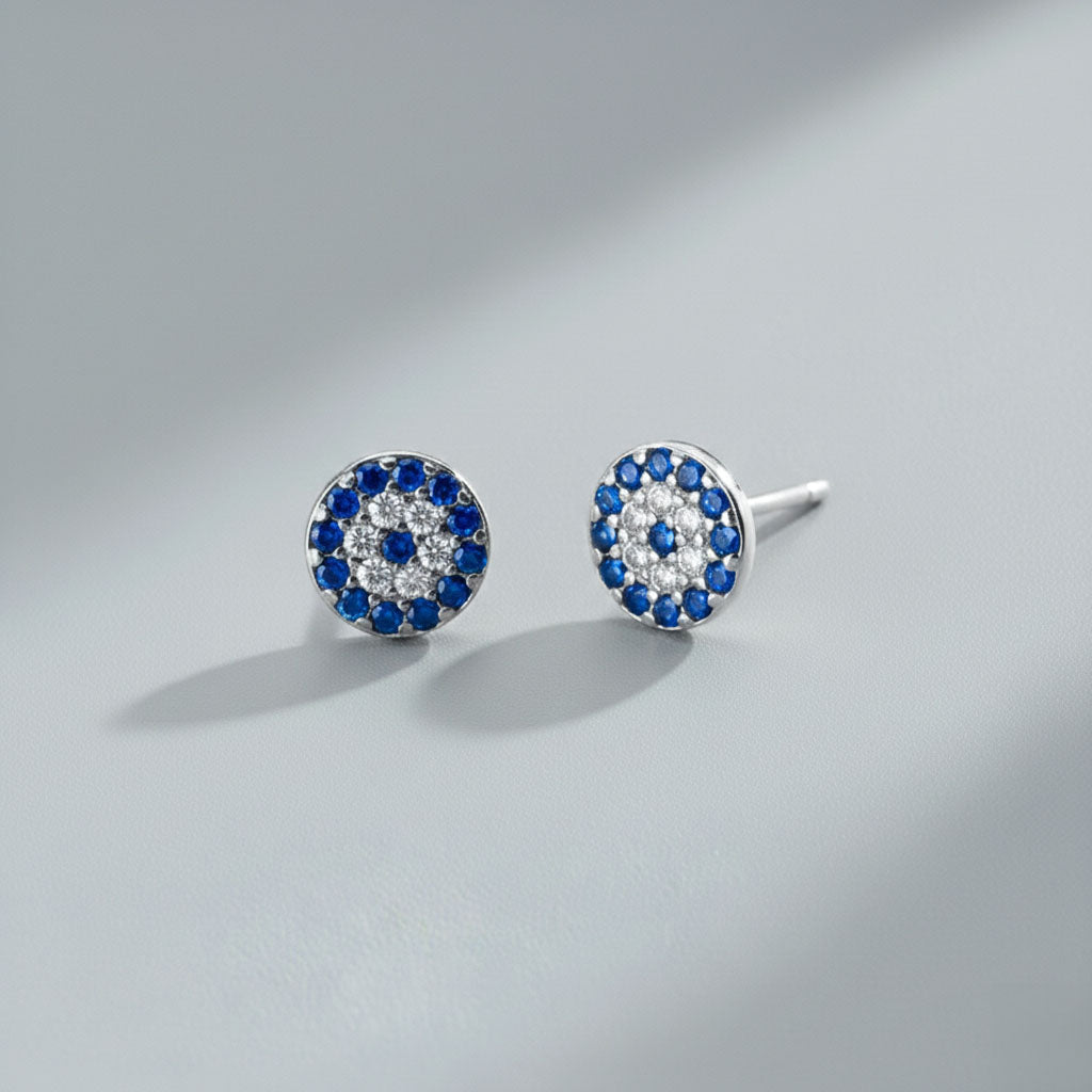 Blue Eyes – Round stud earrings with blue stones