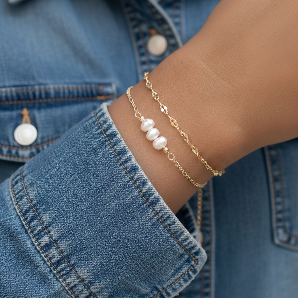Eira - Armband mit gedrehter Kette und Perlen