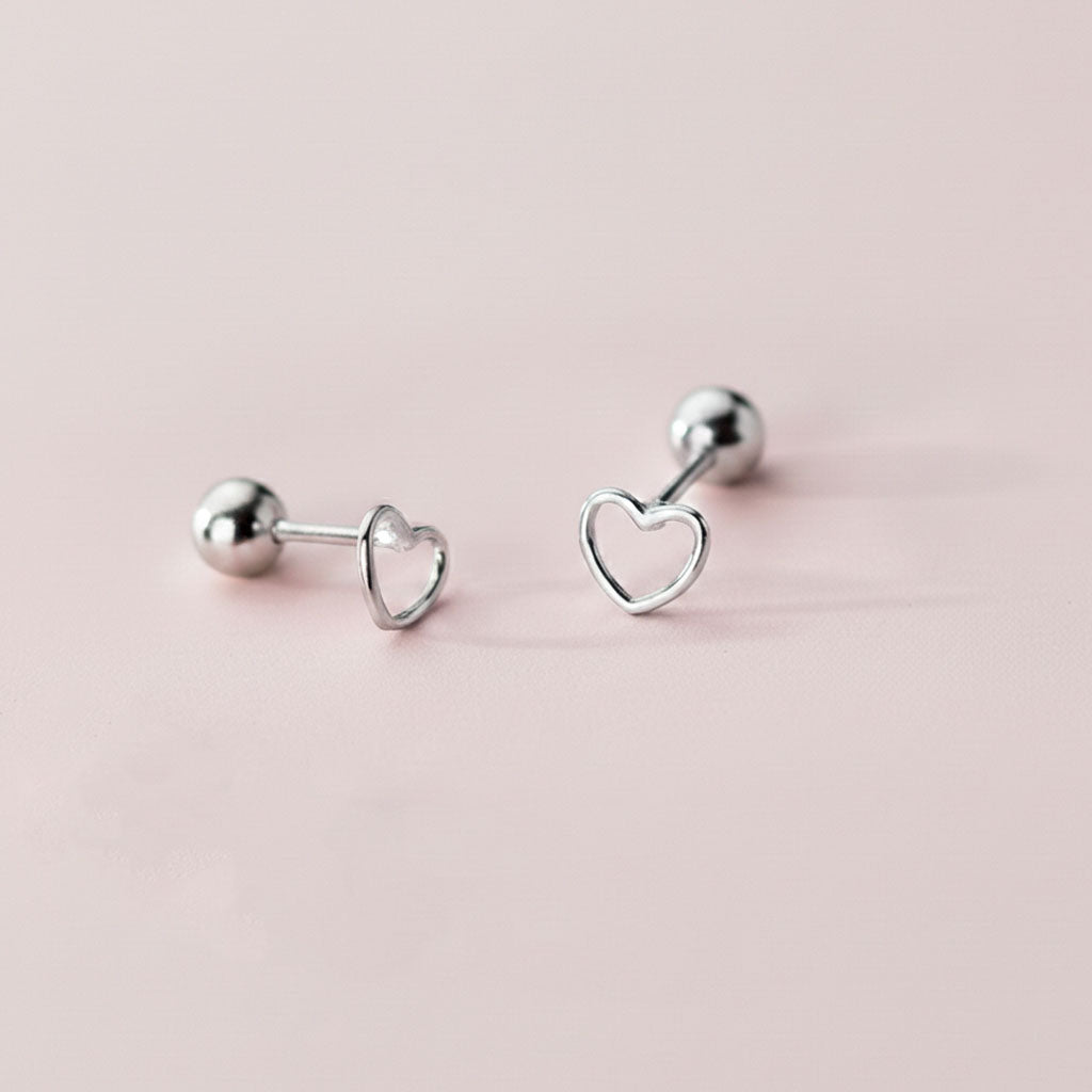 Endless Love – Stud earrings with hollow heart and screw backs