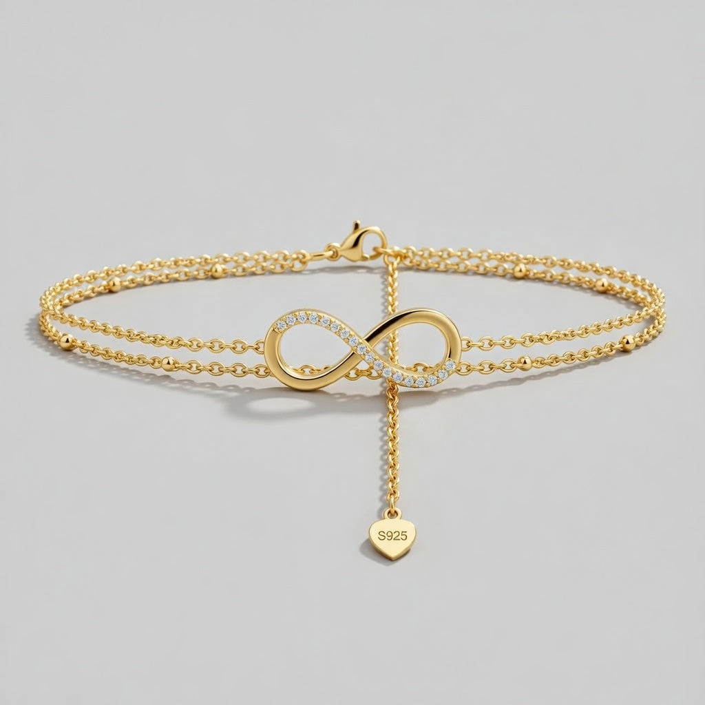 Forever - Fußkettchen mit Doppelketten und Unendlichkeitssymbol