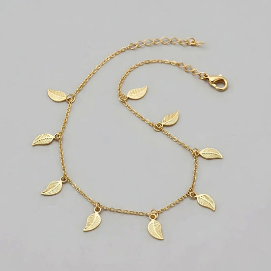 Light Leaf - Anklet with leaves along the chain