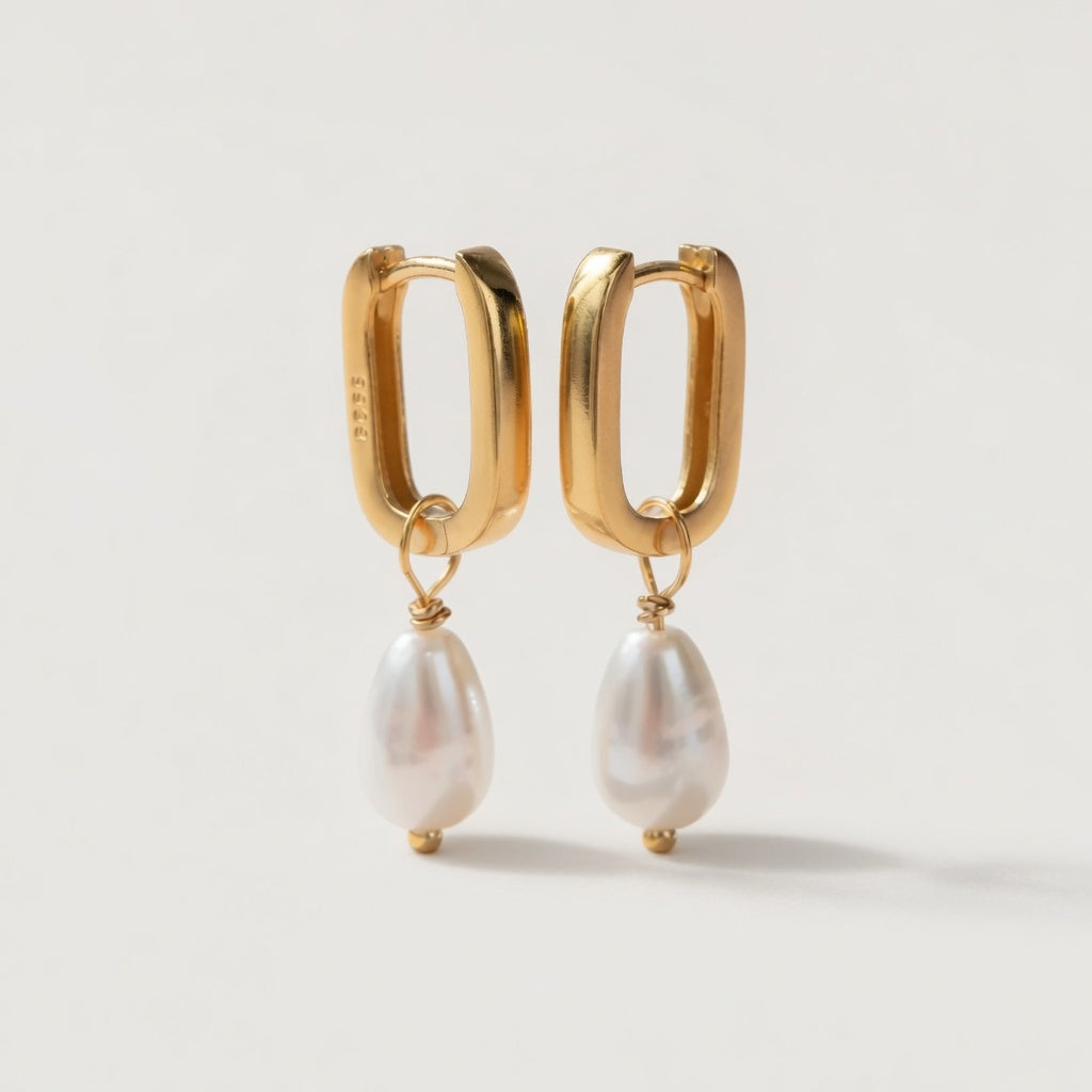 Hevin – Hoops with rectangular shape and pearl