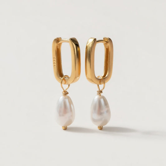 Hevin – Hoops with rectangular shape and pearl