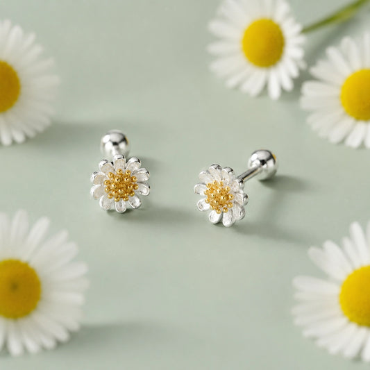Daisy Flower - Ohrstecker mit Gänseblümchen und Schraubverschluss