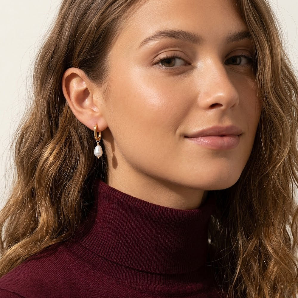 Hevin – Hoops with rectangular shape and pearl