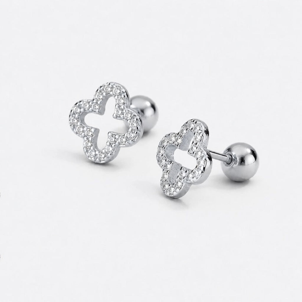 Fortune Bloom – Stud earrings with four-leaf clover design and screw backs