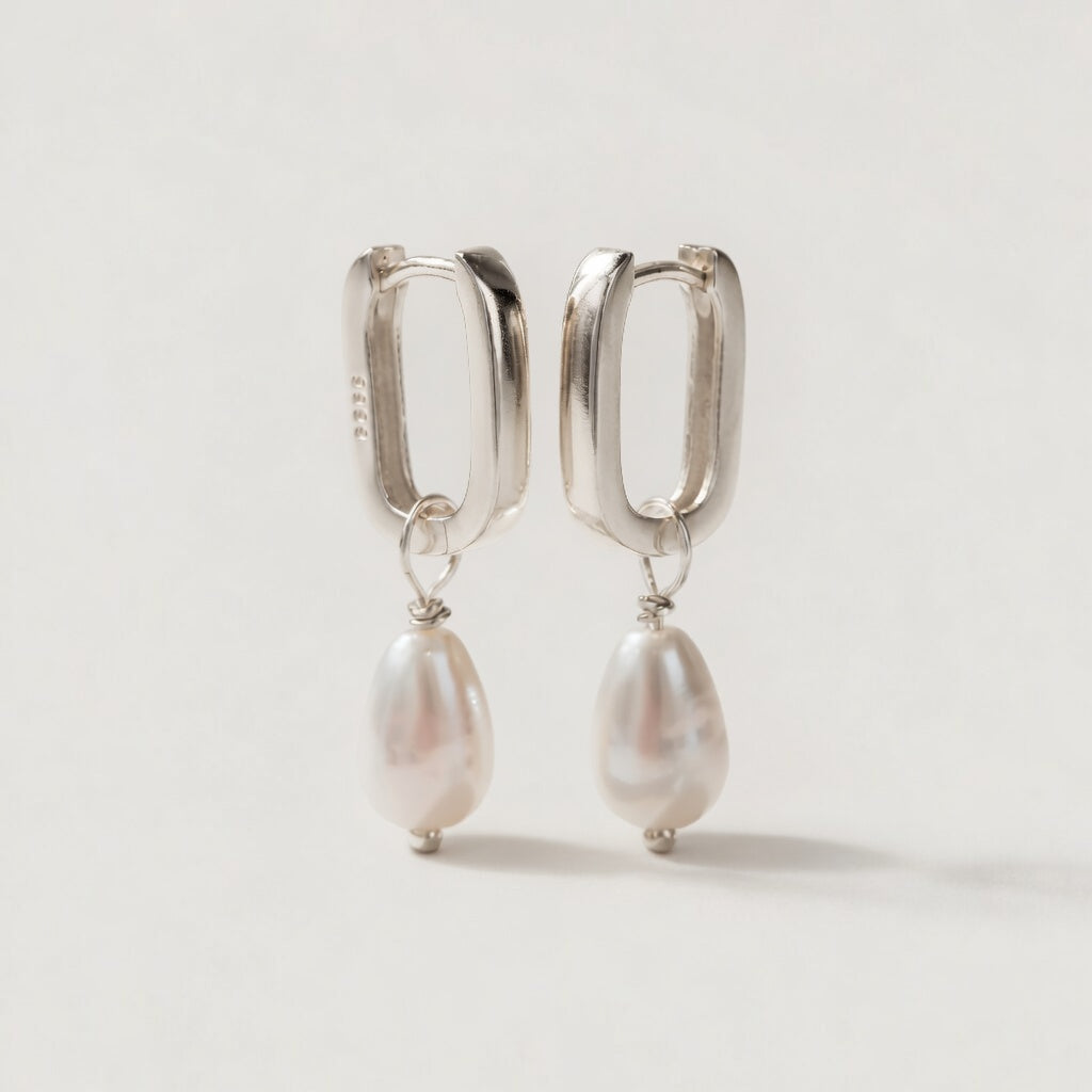 Hevin – Hoops with rectangular shape and pearl
