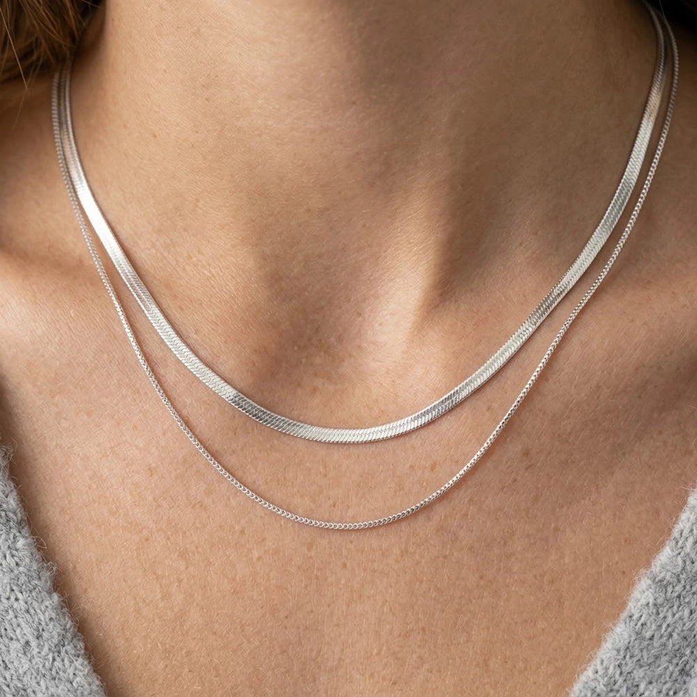 Nour – Double chain necklace with mixed thicknesses