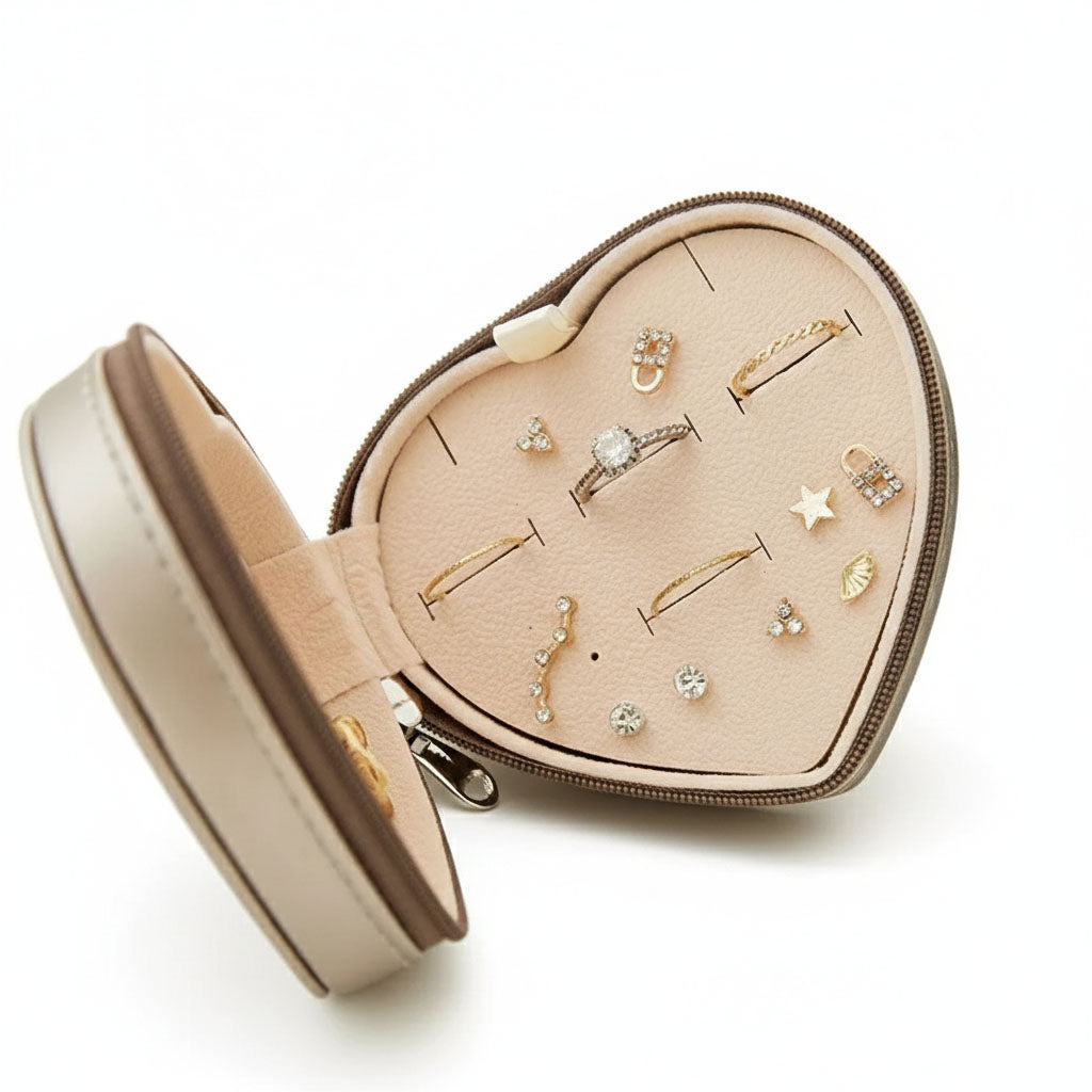 Darling Case - Herzförmiges Leder-Schmucketui mit Reißverschluss