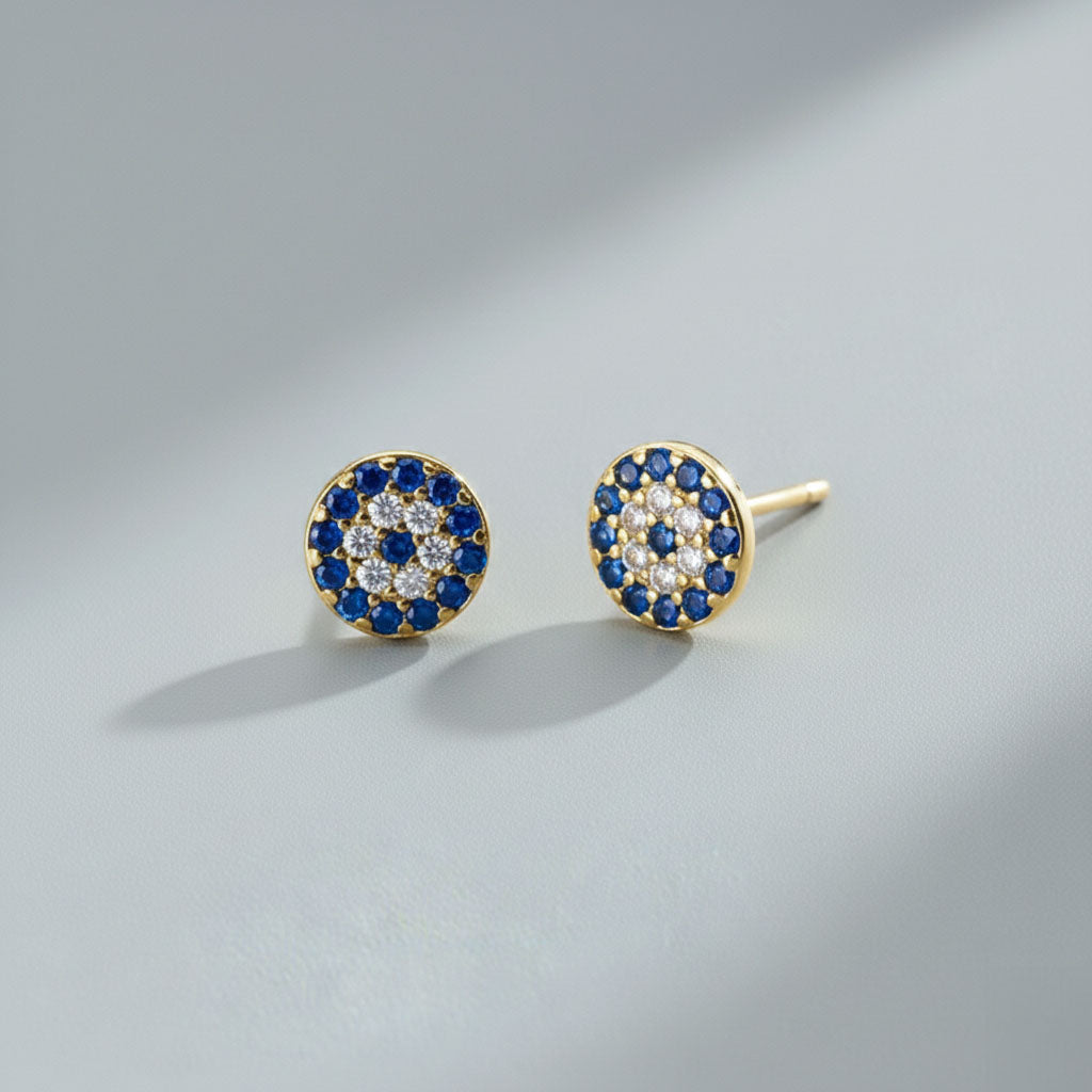 Blue Eyes – Round stud earrings with blue stones
