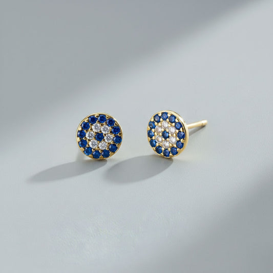 Blue Eyes – Round stud earrings with blue stones