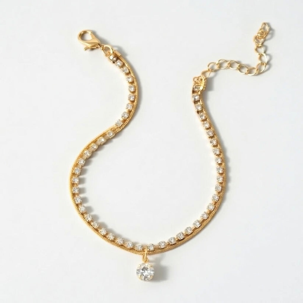Celia – Anklet with double chains and small stone
