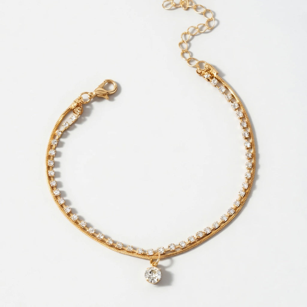 Celia – Anklet with double chains and small stone