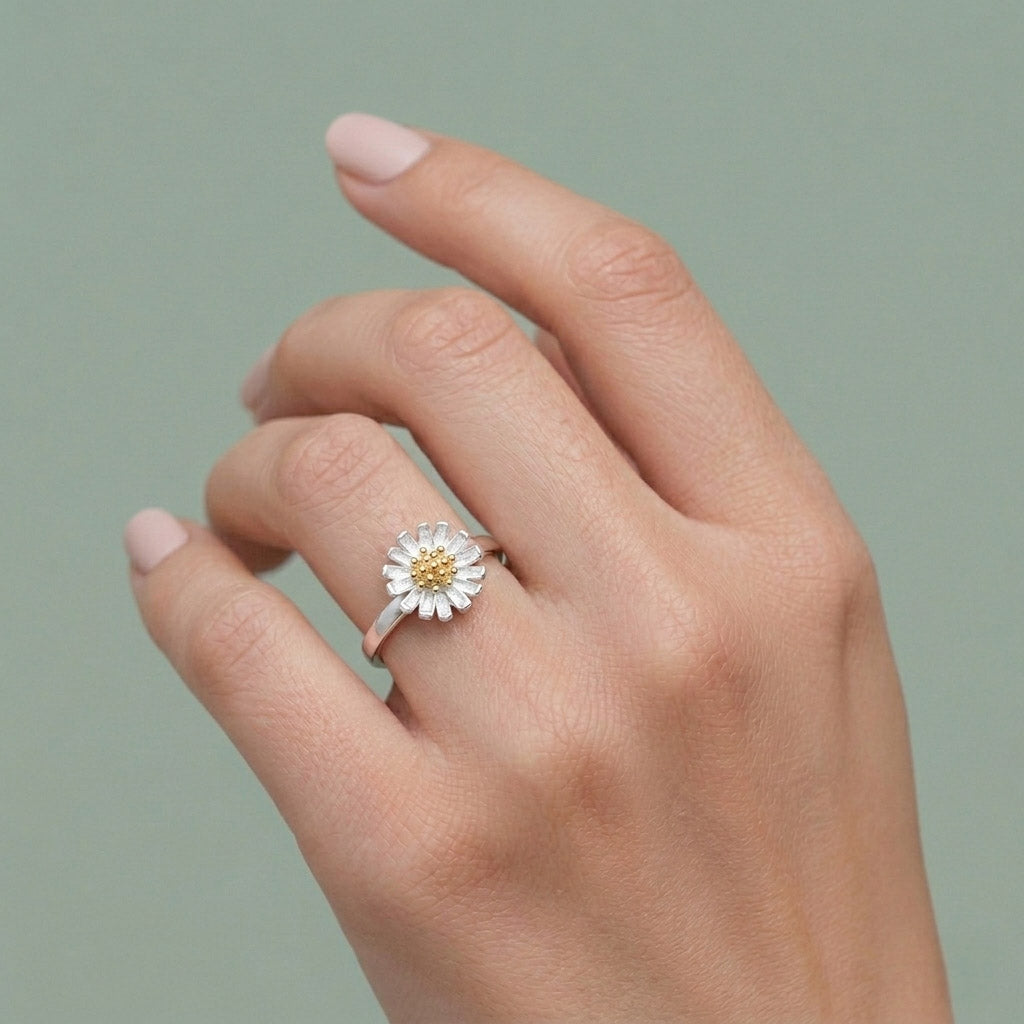 Daisy Flower - Verstellbarer Ring mit Gänseblümchen