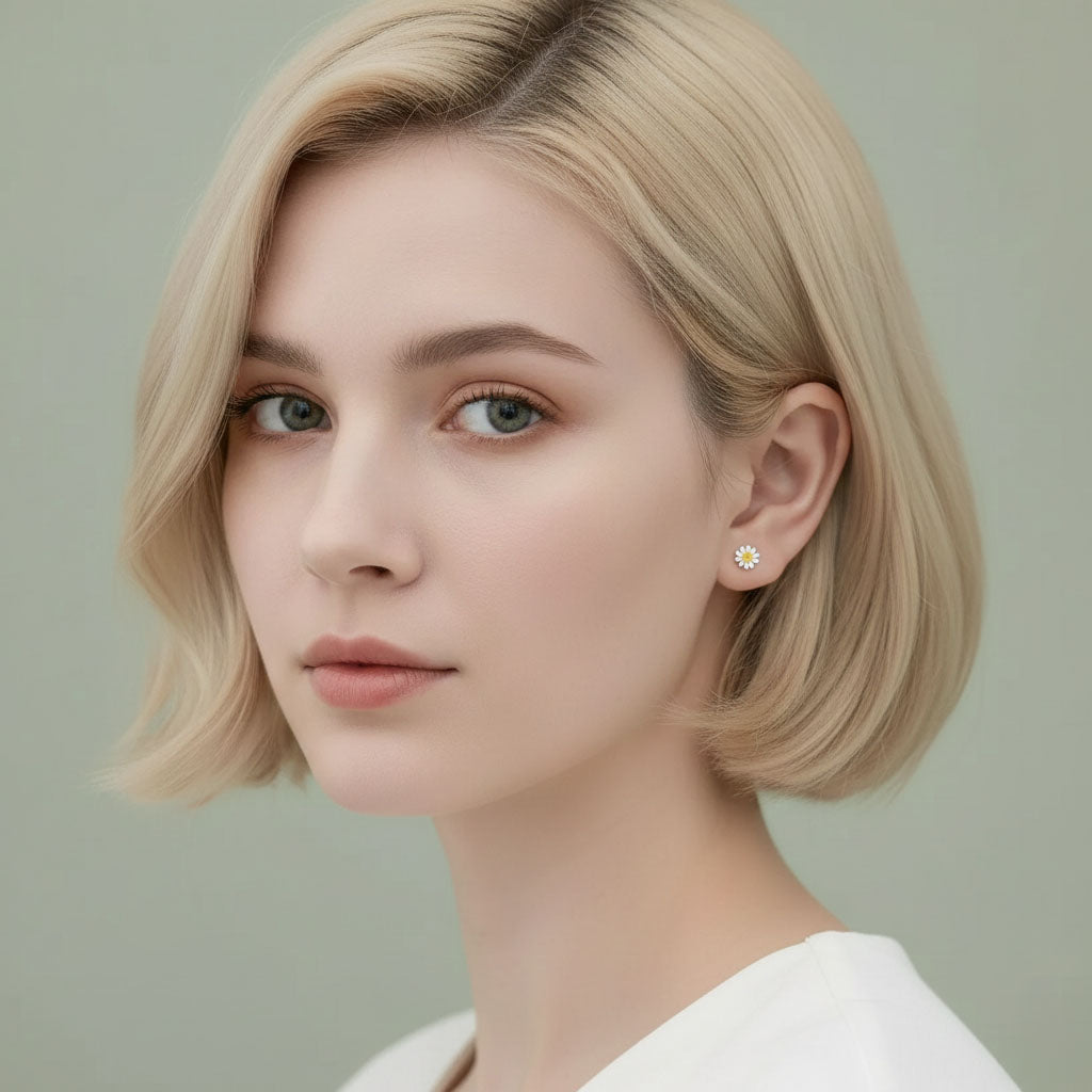 Daisy Flower – Stud oorbellen met madeliefjes-design en ronde schroef-bakstukken