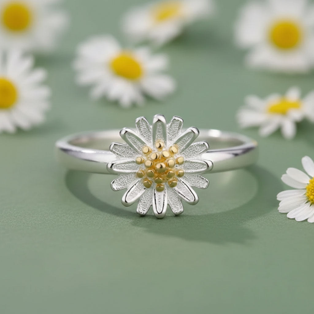 Daisy Flower - Verstellbarer Ring mit Gänseblümchen