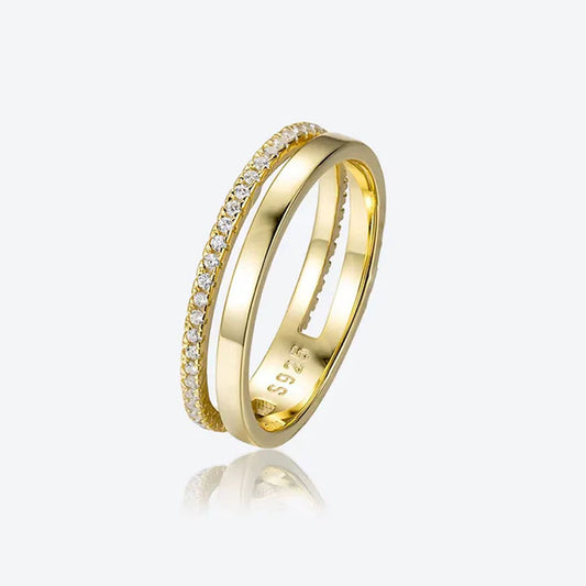 Dotted Diamond – Double band ring with stones