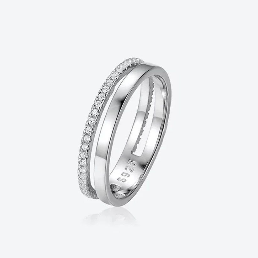 Dotted Diamond - Doppelbandring mit Steinen