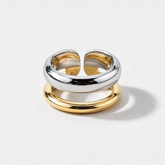 Dual Layer – Adjustable ring in silver and gold tones