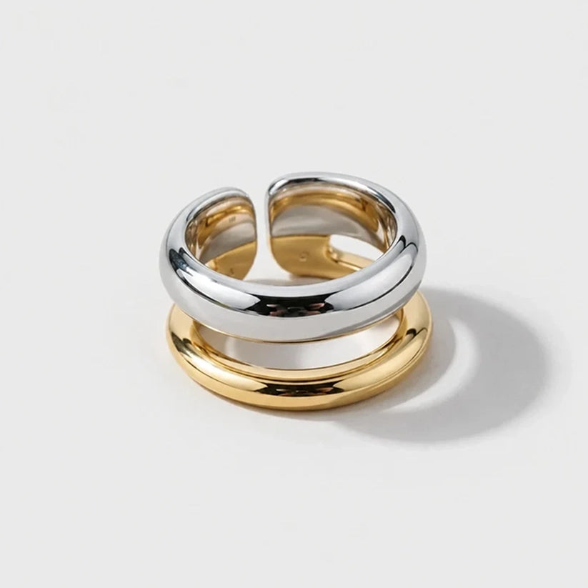 Dual Layer – Adjustable ring in silver and gold tones