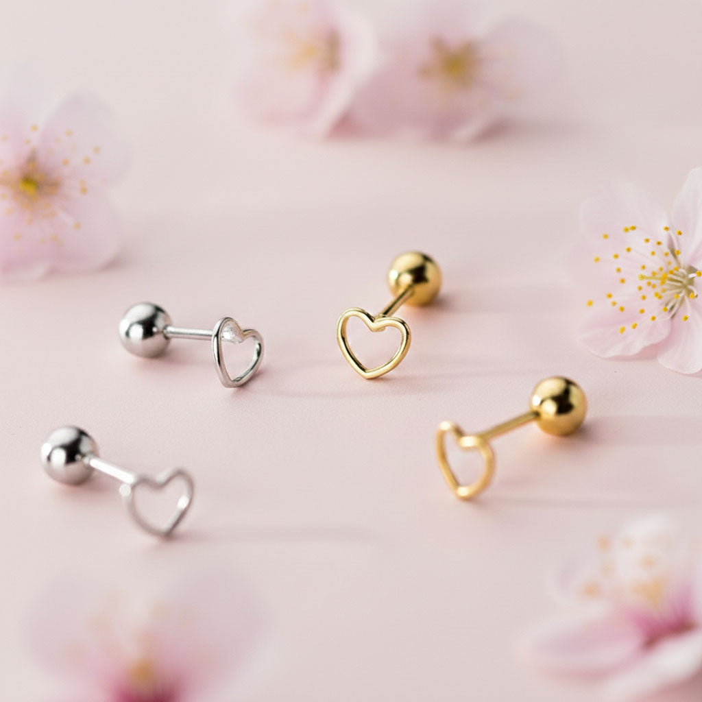 Endless Love – Stud earrings with hollow heart and screw backs