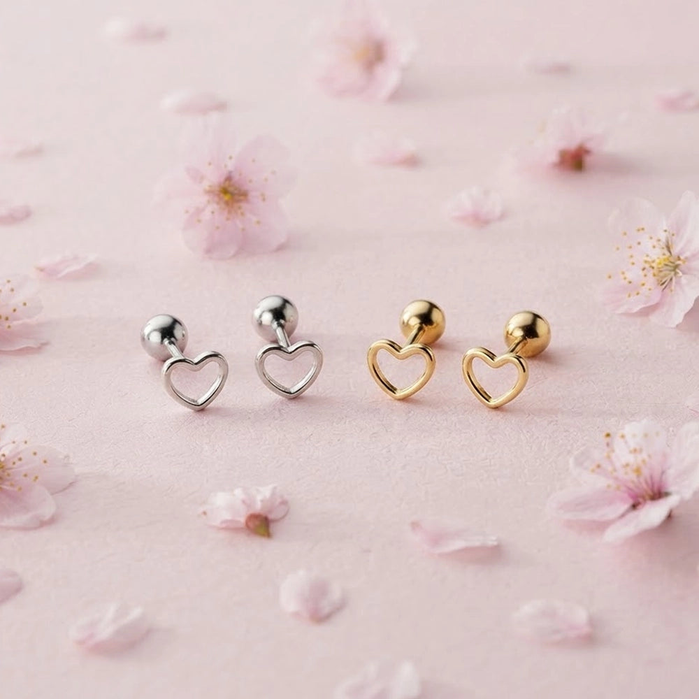 Endless Love – Stud earrings with hollow heart and screw backs