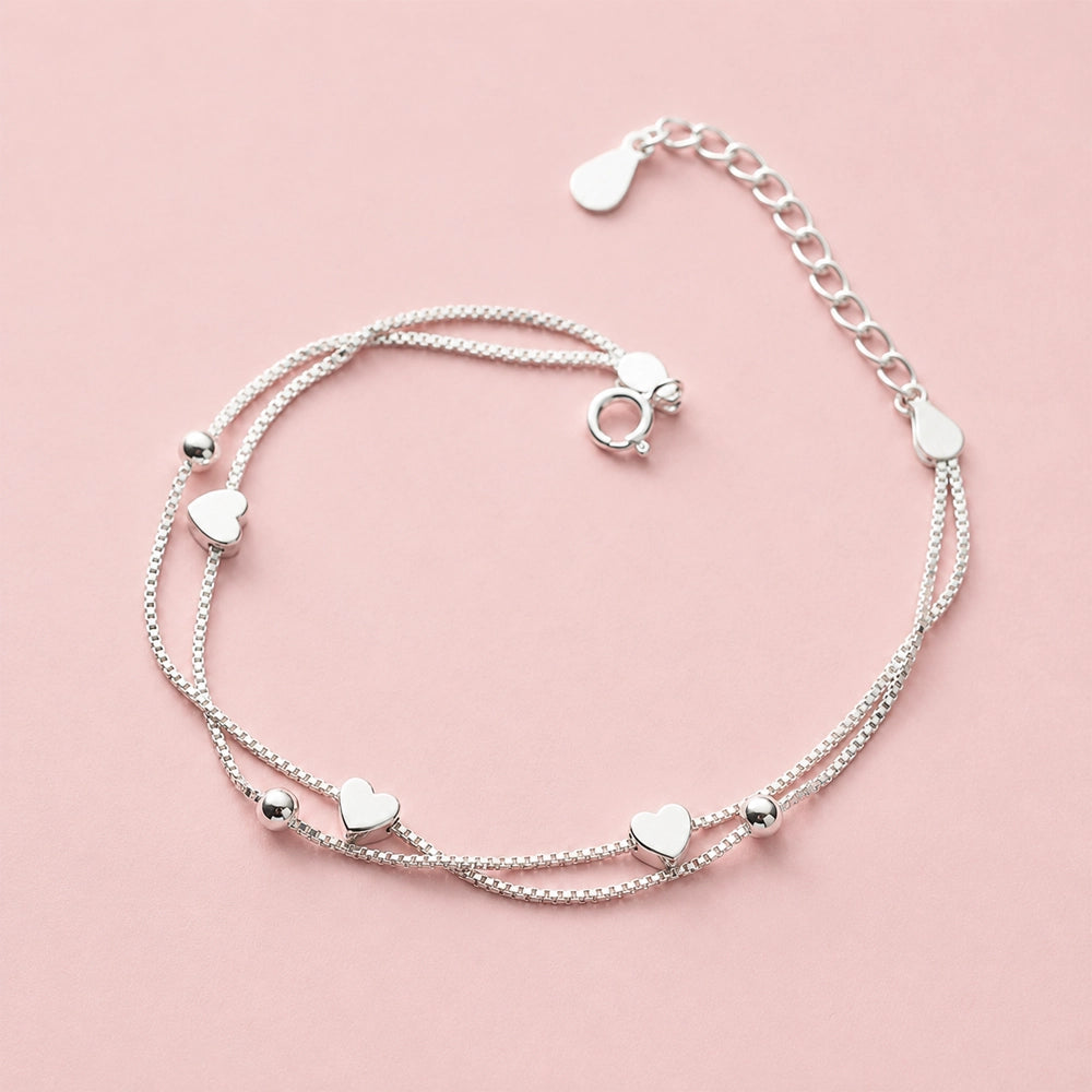 Evelyn - Armband mit Doppelketten und kleinen Herzen
