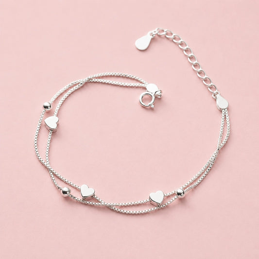 Evelyn - Armband mit Doppelketten und kleinen Herzen