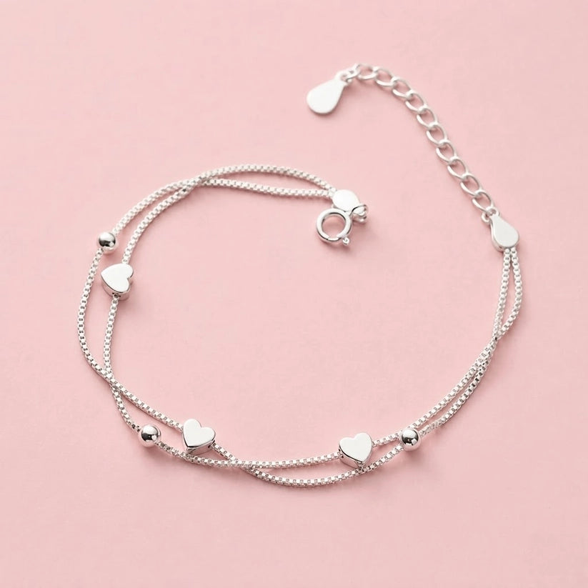 Evelyn - Armband mit Doppelketten und kleinen Herzen