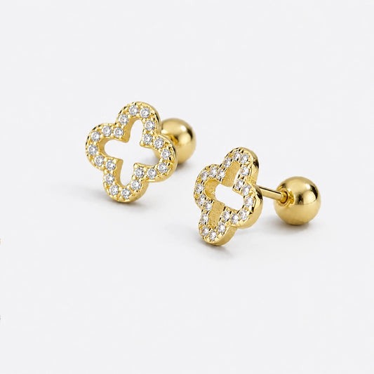 Fortune Bloom – Stud earrings with four-leaf clover design and screw backs