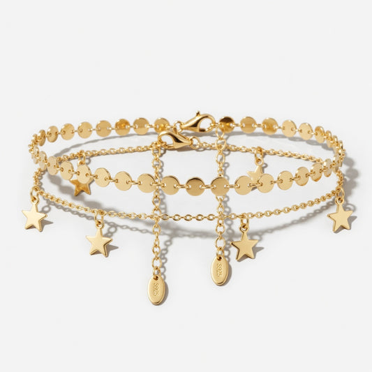 Grethe – Anklet with double chains and dangling stars