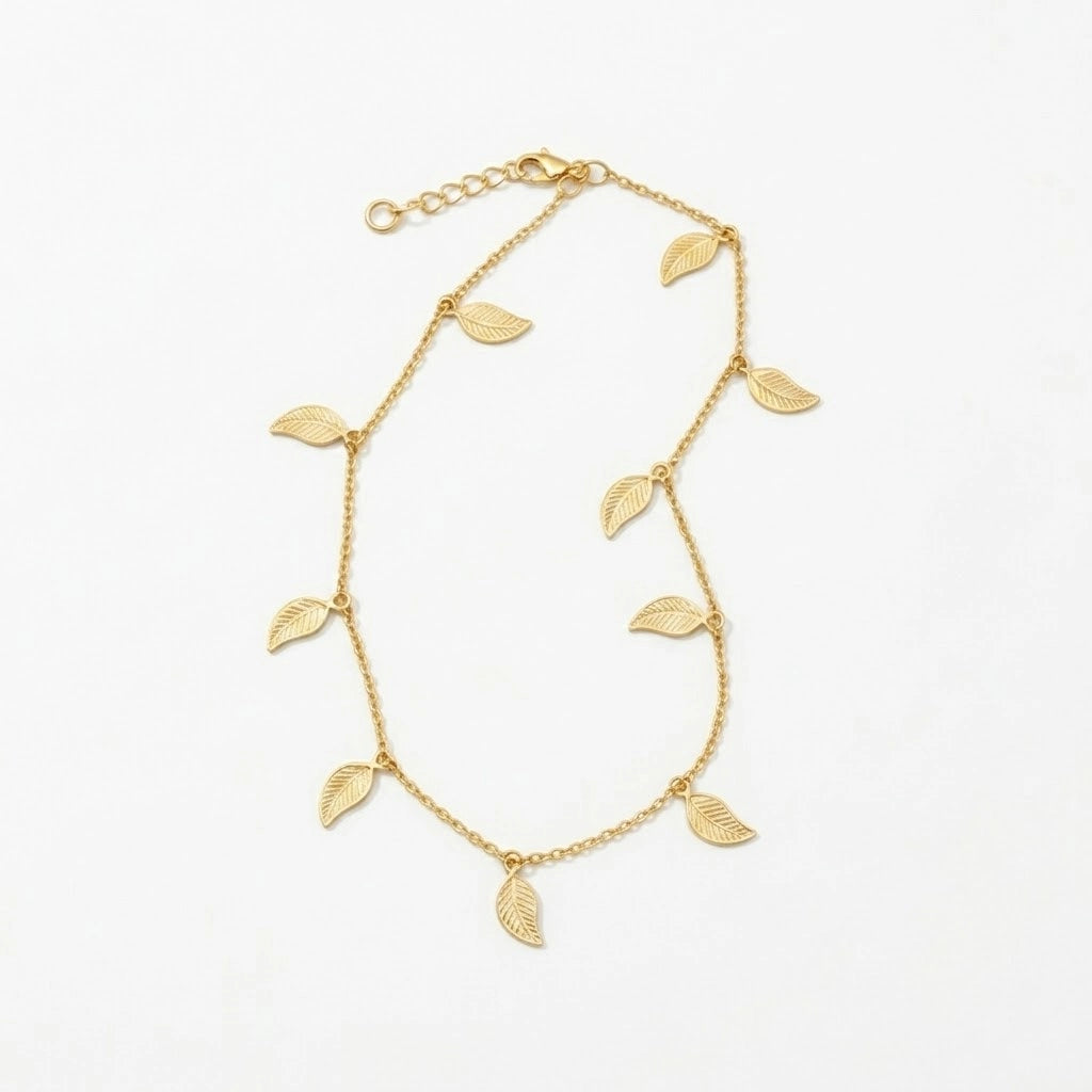 Light Leaf – Anklet with leaves along the chain