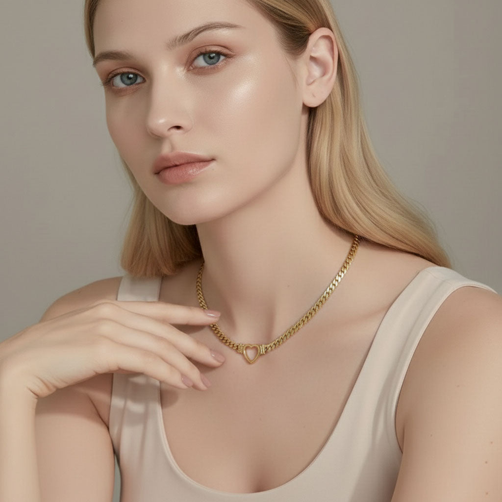 Lovis - Ketting met dikke ketting en hartvormige hanger