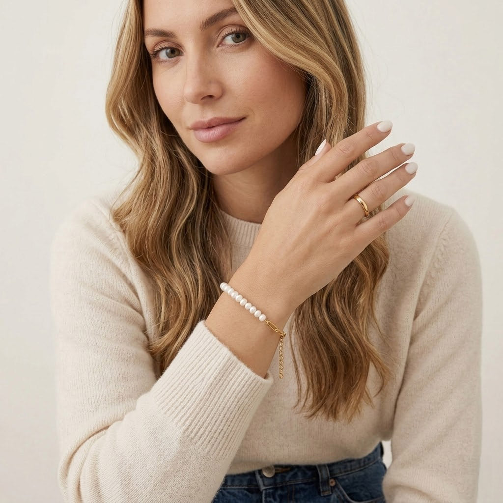 Vega - Armband mit Ankerkette und Perlen