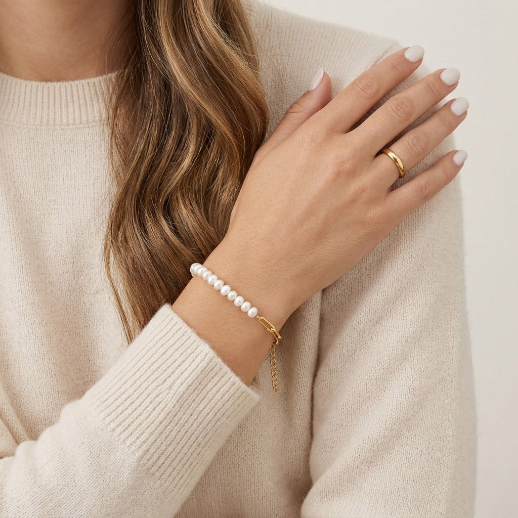 Vega - Armband mit Ankerkette und Perlen