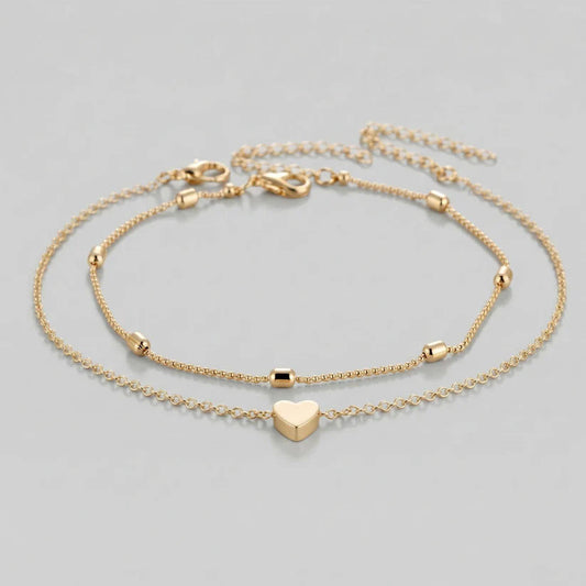 Summer Love - Fußkettchen mit Doppelketten und kleinem Herz