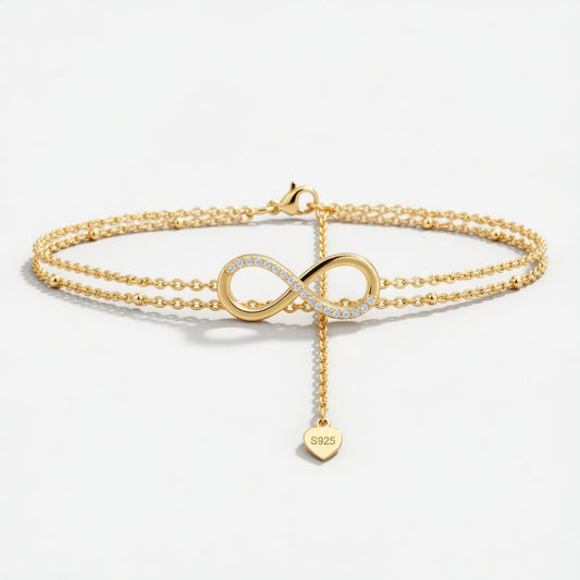 Timeless – Anklet with double chains and infinity symbol