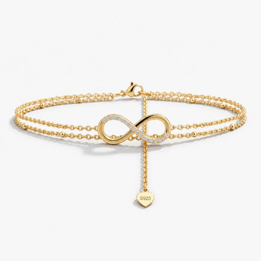 Timeless – Anklet with double chains and infinity symbol