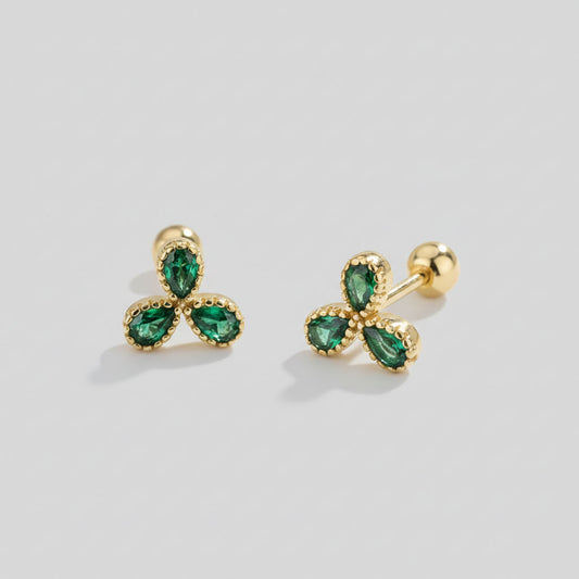 Trillium – Studs with three stones and screw backs
